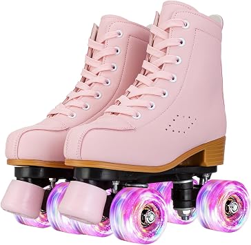 Gets Womens Roller Skates Light Up Wheels, Artificial Leather Adjustable Double Row 4 Wheels Roller Skates Shiny Skates for Teens,Adult