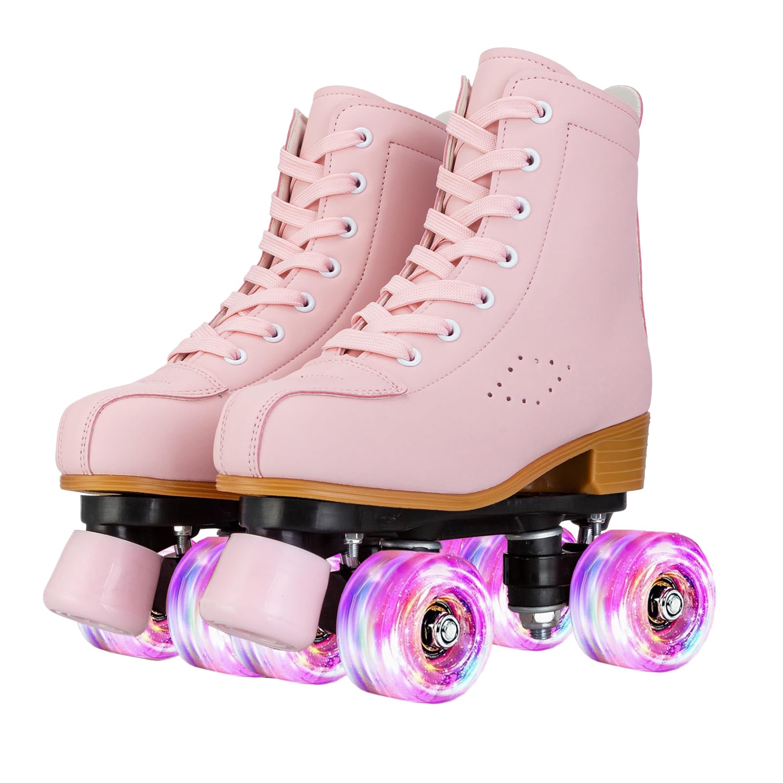 Gets Patins à roulettes lumineux en cuir synthétique pour femme - Double rangée de 4 roues - Patins brillants pour adolescents et adultes