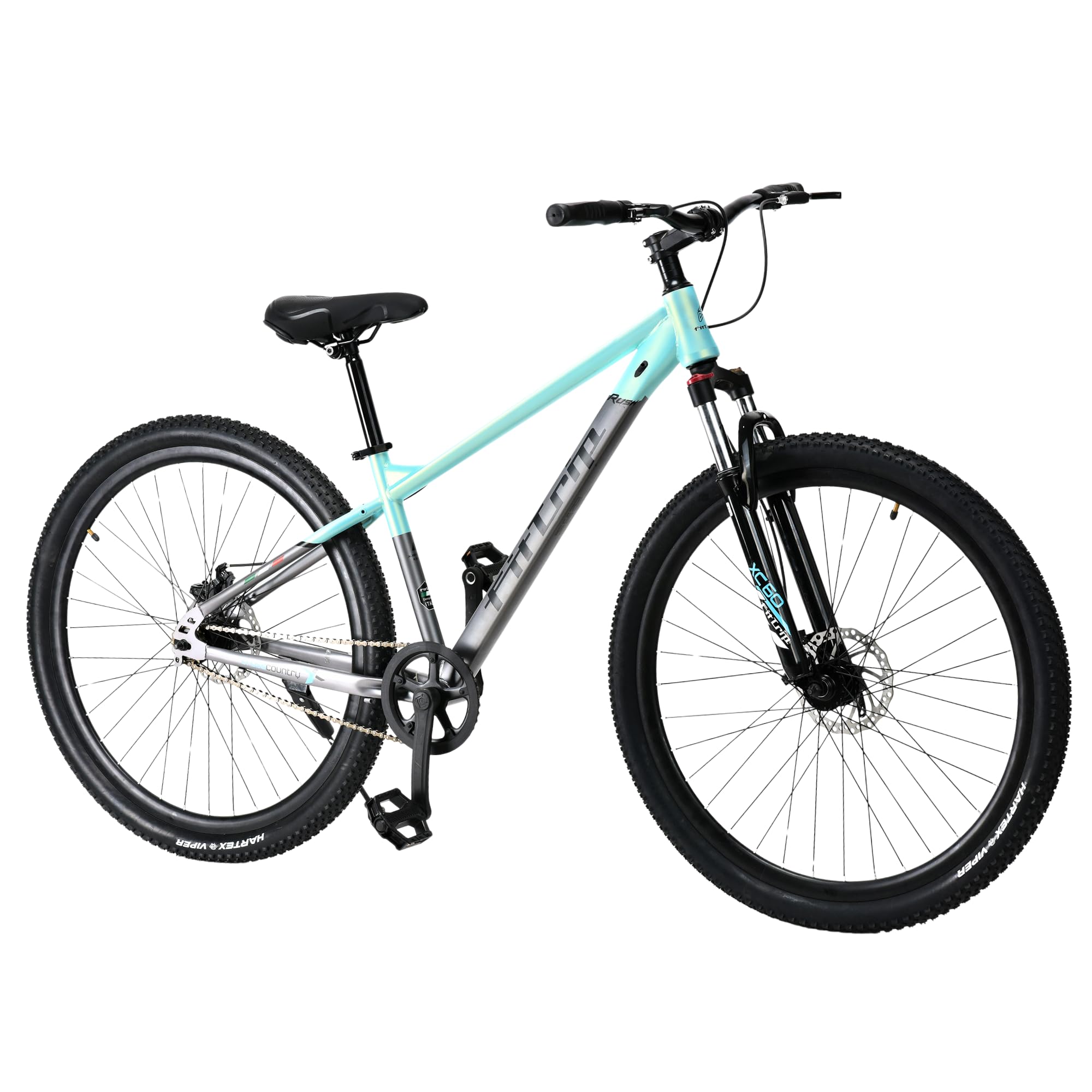 FitTrip Fox Rush 29T Unisex Cycle | Premium Non Gear Single Speed MTB | XC60 Lockout Suspension | Clarks UK Powerful Disk Brakes | 1030 Alloy Frame w/Internal Cabling | (Turquoise Green)