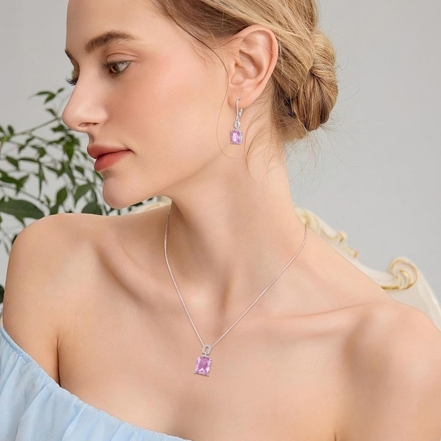 Emerald Cut Necklace 925 Sterling Silver Baguette Birthstone Pendant Necklace Jewelry Gifts for Women - Image 2