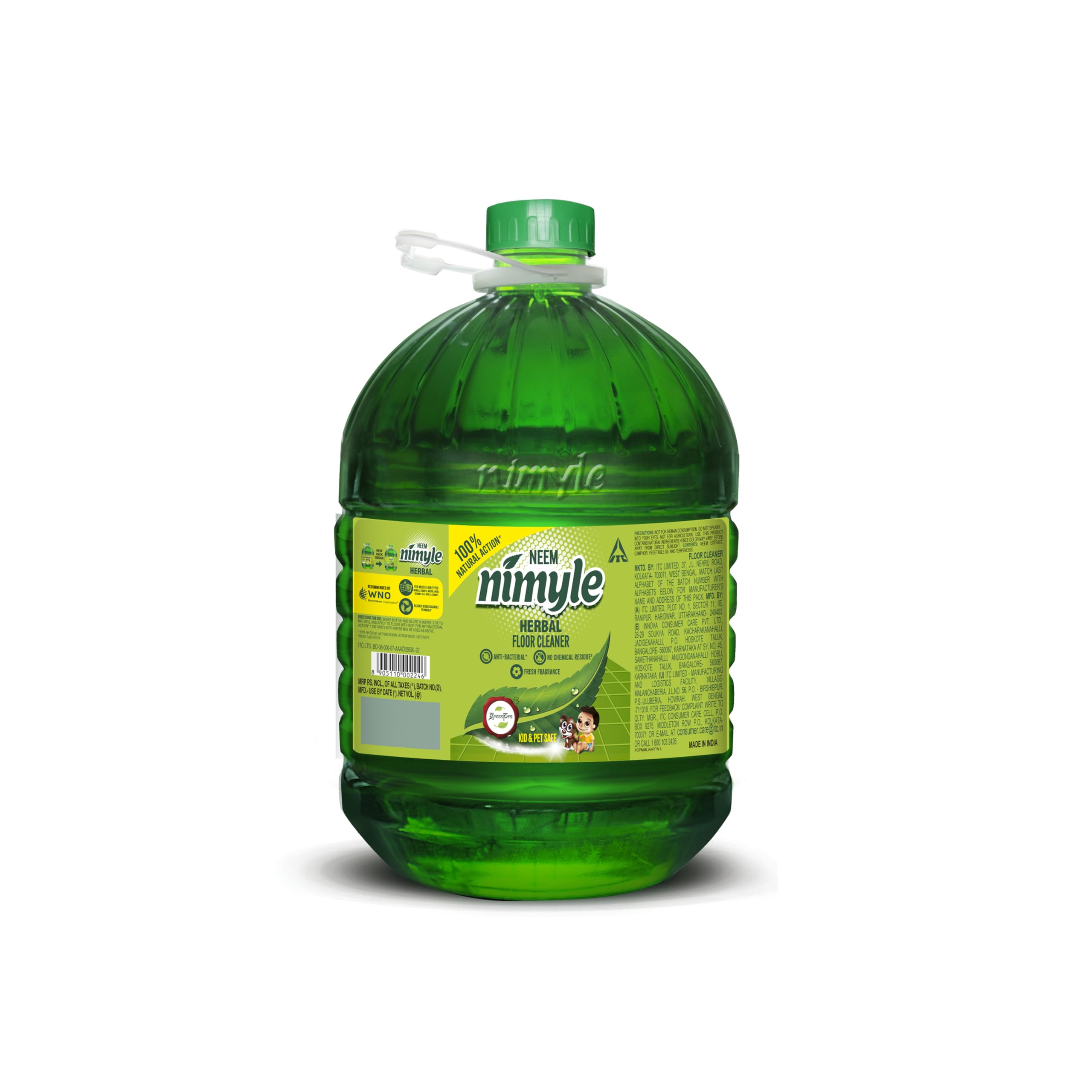 ITC's Nimyle Eco Friendly Floor Cleaner Liquid, Herbal 4.8 ltrs, with Power of Neem for 99.9% Anti Bacterial Protection, Surface Cleaner