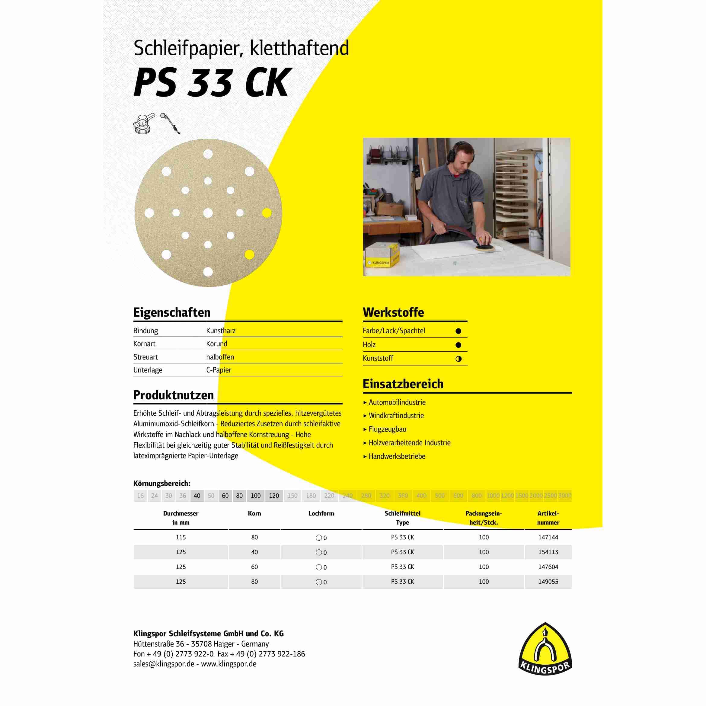 302042 PS 33 CK - Discos de lija (50 unidades, 225 mm, grano 40, forma de agujero)
