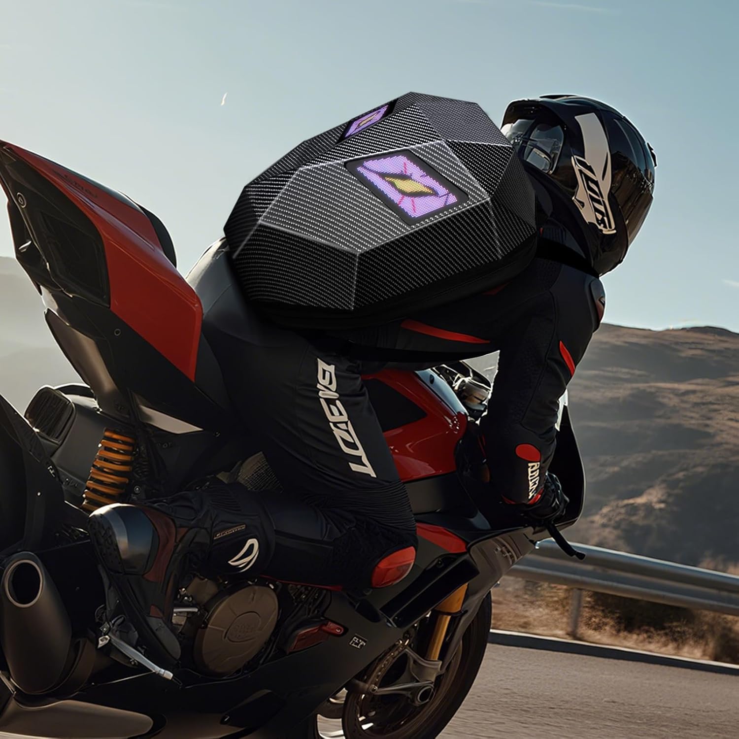 19inch LED Motorcyle Knight Backpack for Men,Hard Case Riding Backpack Motorbike Laptop Bag Waterproof, DIY Programmable Full Color Display & Eyes - Image 5