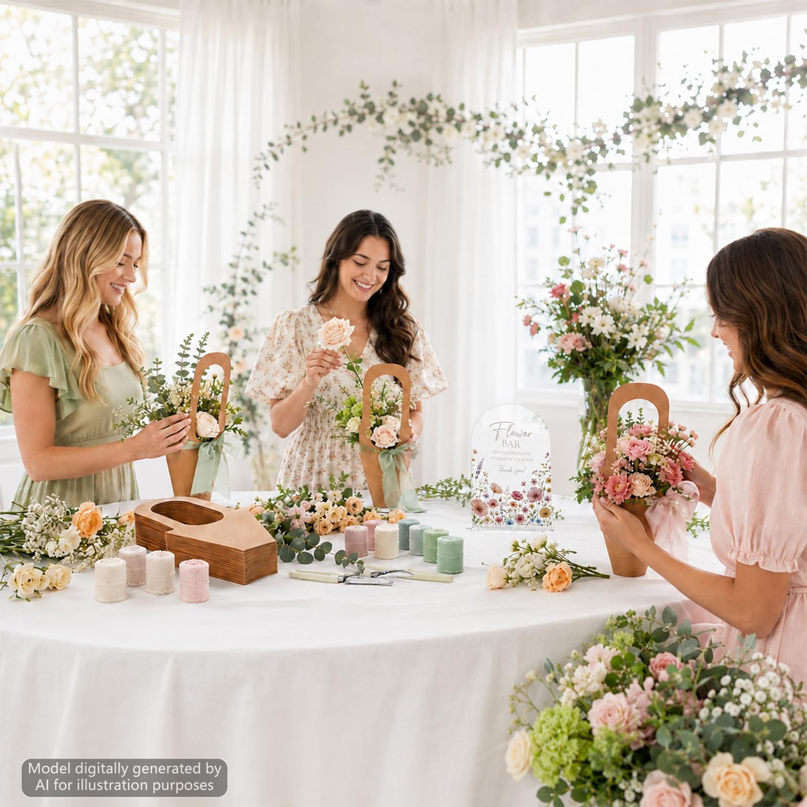 Kit da 49 pezzi per fiori e bouquet, con nastro in chiffon