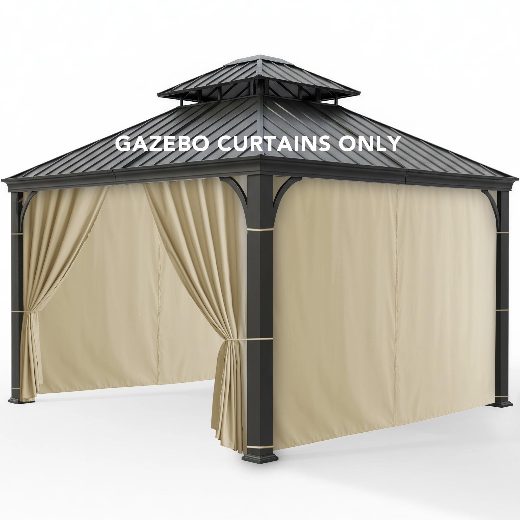 Photo 1 of RichSets Outdoor Curtains Patio Waterproof - 10'Wx10'Lx7.9'H Gazebo Universal Replacement Privacy Curtains, 4 Panels Outside Sidewall Drapes with Zipper for Pergola Garden Backyard, Cream