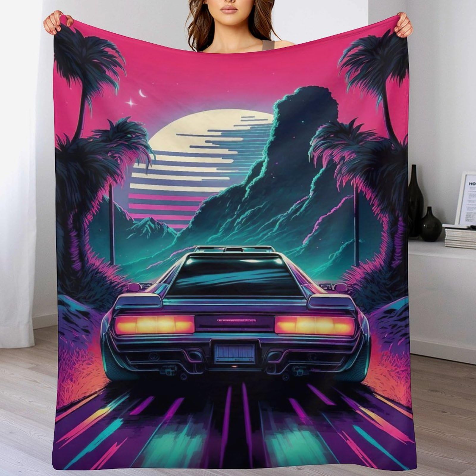 Couverture en Flannel Voiture au néon 130x150cm plaid chaud et léger pour lit et camping