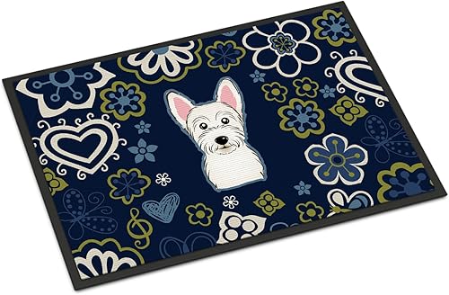 Miniatura 139 de Caroline's Treasures BB1449JMAT - Tapete de bienvenida de carlino negro, 24 x 36 pulgadas, tapete azul para puerta delantera, para interiores