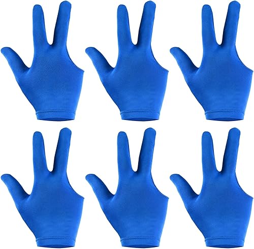 Guantes de billar transpirables con 3 dedos, 6 unidades, guantes de billar para mano izquierda y derecha, para hombres y mujeres, color azul
