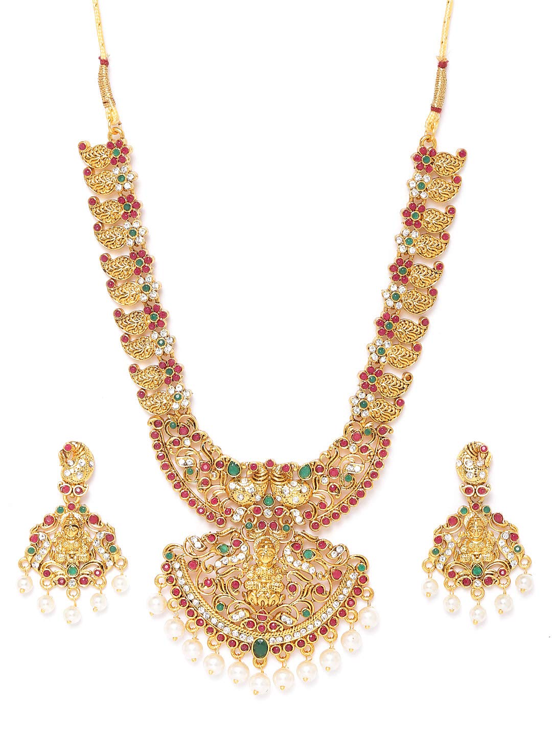 ZAVERI PEARLS Pink & Green Stones Goddess Laxmi Temple & Peacock Necklace & Earring Set For Women-ZPFK9550 (B08G56JK3G) Amazon Price History, Amazon Price Tracker