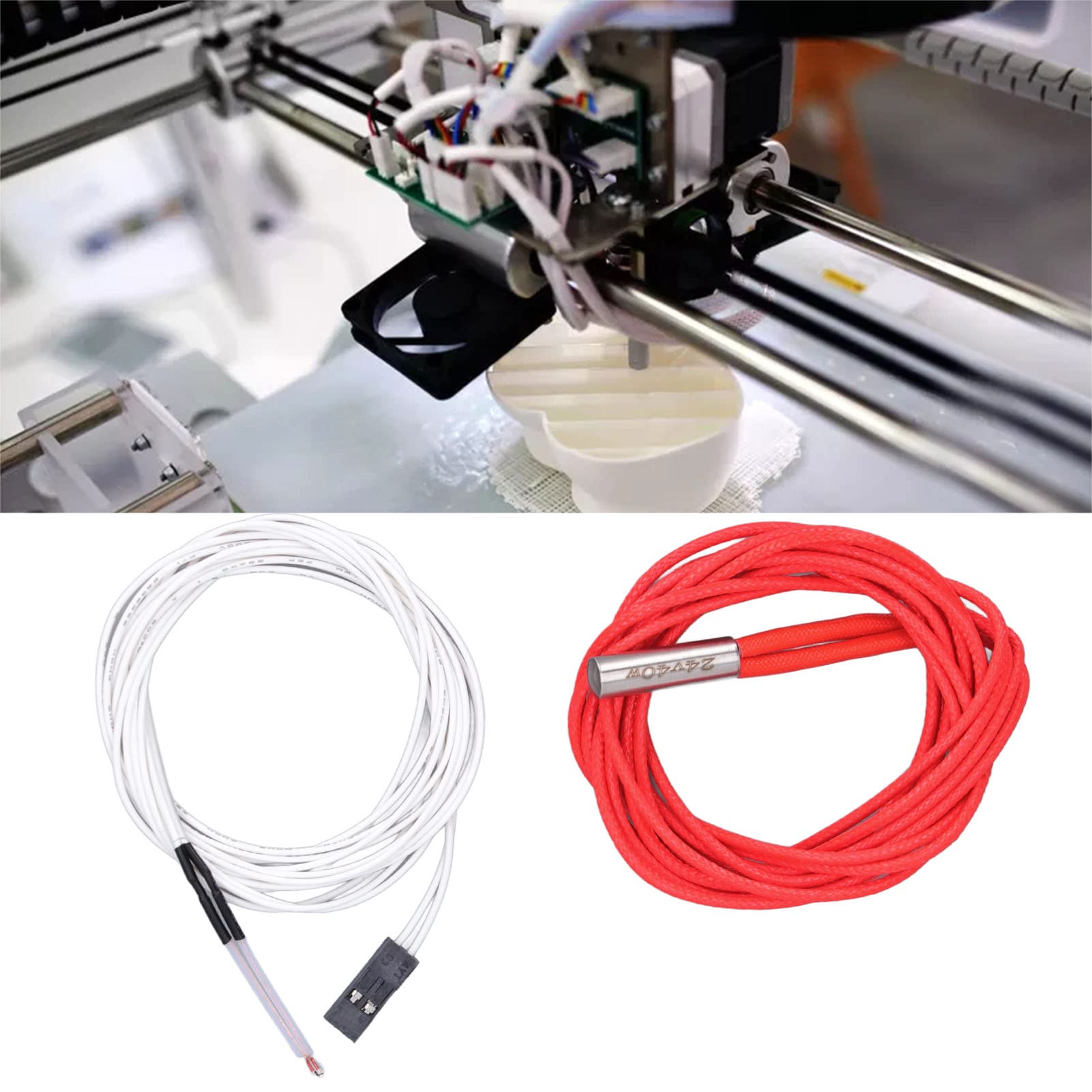 Calentador de cartucho de cerámica de 6 uds, cables de termistor con varillas de calentamiento de terminales, accesorios de extremo caliente para impresora 3D, 24V 40W