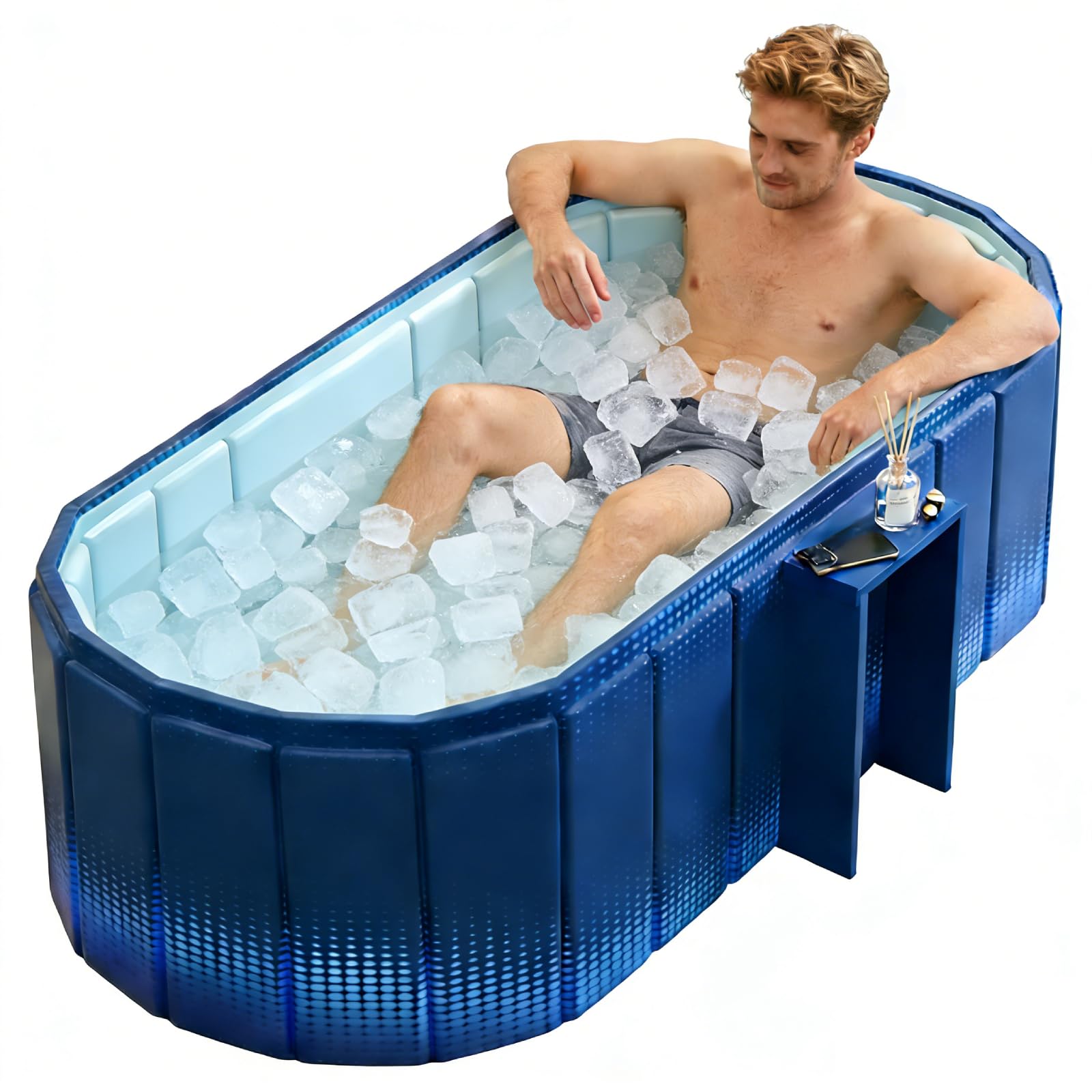 XUDREZ Bañera portátil para adultos, plegable, de pie, con estante de almacenamiento, bañeras de hielo caliente independientes, spa japonés, sauna, plegable, azul, 1,2 m