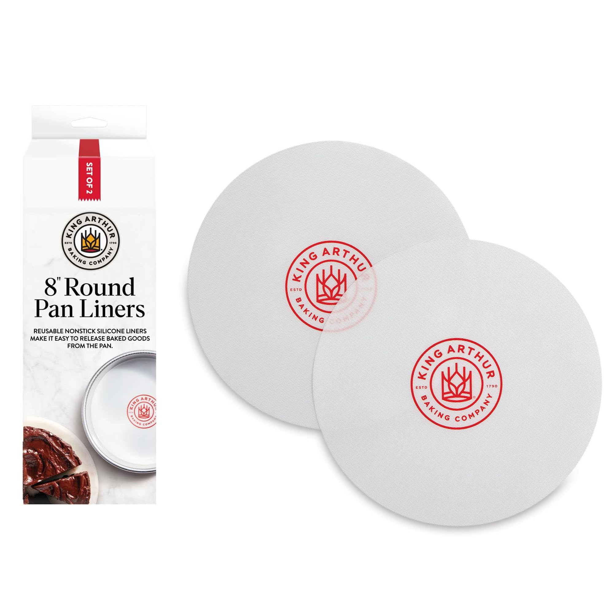 Baking Company Square Round Pan Liners, Reusable Nonstick European-Grade Silicone, 8-Inch, Set of 2