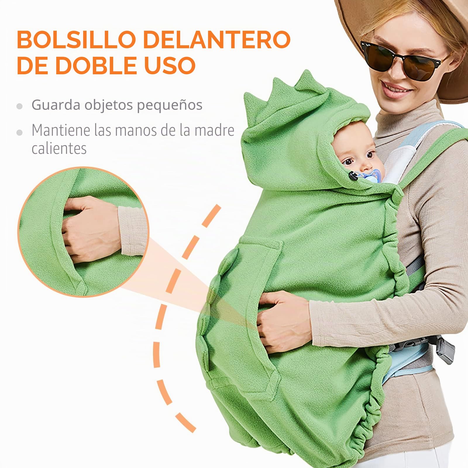 SONARIN Funda para Portabebé Cálido,Cubierta del Portabebés Encapuchado Universal A Prueba de Viento Capa de Invierno para Portador de Bebé All Seasons(Verde)