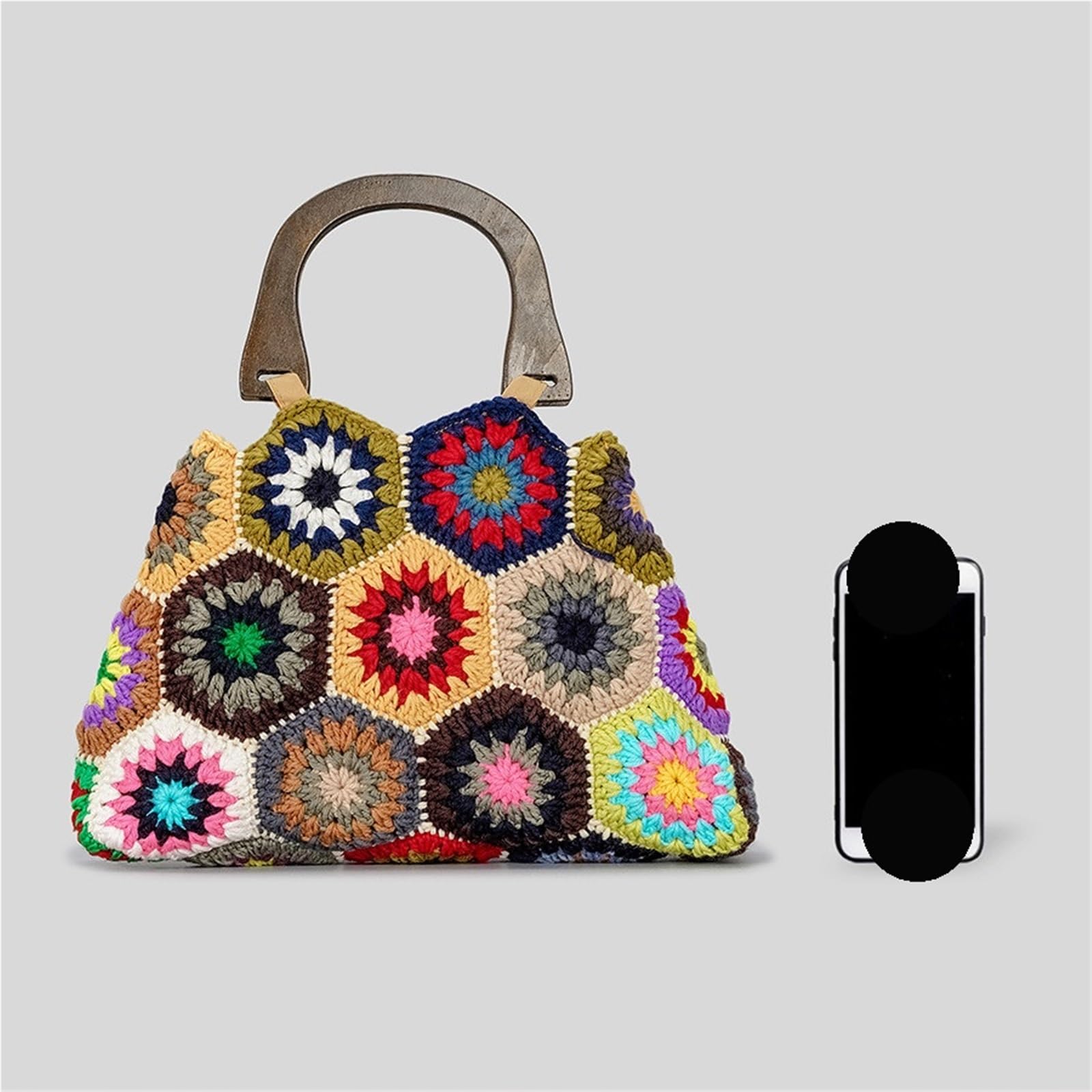 Bolso De Ganchillo Bolsos de hombro coloridos, tejidos a crochet, con flores clásicas y cuadradas de moda hechos a mano