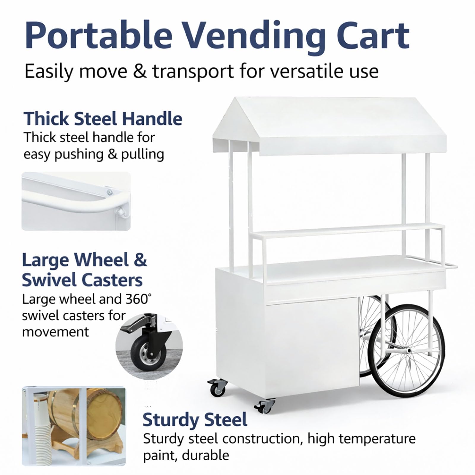 Carrello di vendita all'aperto portatile con le ruote & il baldacchino, stalla mobile dell'alimento per i festival, eventi della strada, banco di mostra commerciale del mercato