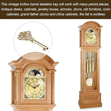 KYF-2 Skeleton Key for Vintage Old Furniture, Antique Brass Skeleton Keys Grandfather Clock Door Key Compatible with Howard Miller, Ridgeway, Sligh, Emporer, Pearl, Seth Thomas, and Trend, 2 pcs