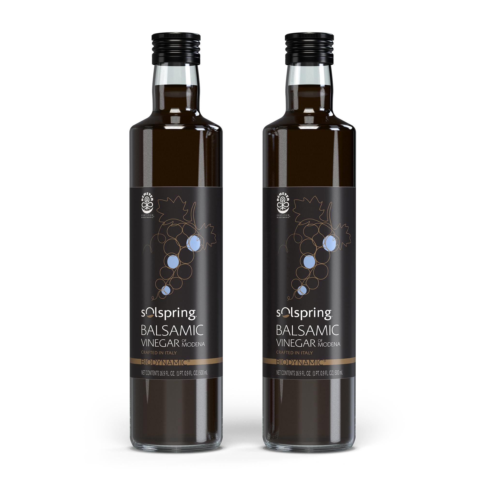 Dr. Mercola Solspring Balsamic Vinegar of Modena - Fruit Vinegar from Traditional Italian Grapes - Gourmet Salad Dressing & Sauce - 16.9 Fl Oz (33