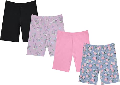 BTween Paquete de 4 pantalones cortos deportivos para niñas, pantalones cortos de moda, ropa de entrenamiento para niñas