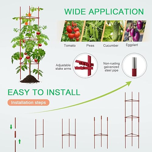Miniatura 5 de DoCred Paquete de 6 jaulas para tomates, soportes para plantas, estacas de jardín, hasta 49 pulgadas, estacas multifuncionales de enrejado de jardín