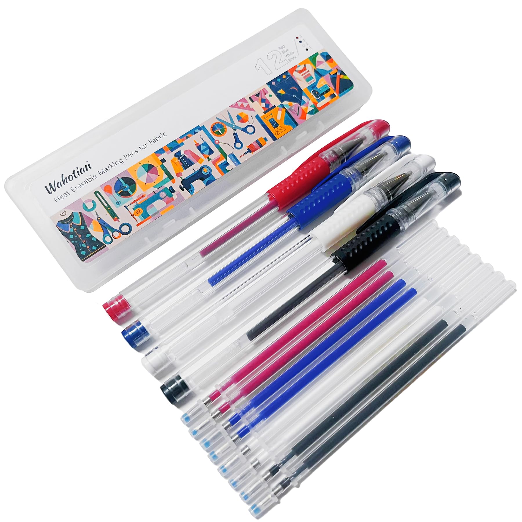 12 bolígrafos de tinta borrables con calor para tela para coser y acolchar, costura DIY con 4 bolígrafos + 8 recambios, sin líneas fantasmas para un marcado preciso de sastres