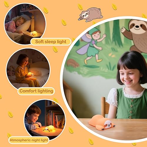Miniatura 5 de Luz nocturna de perezoso, lindo regalo de perezoso para niños, lámpara de silicona regulable para guardería, adorable lámpara táctil recargable para