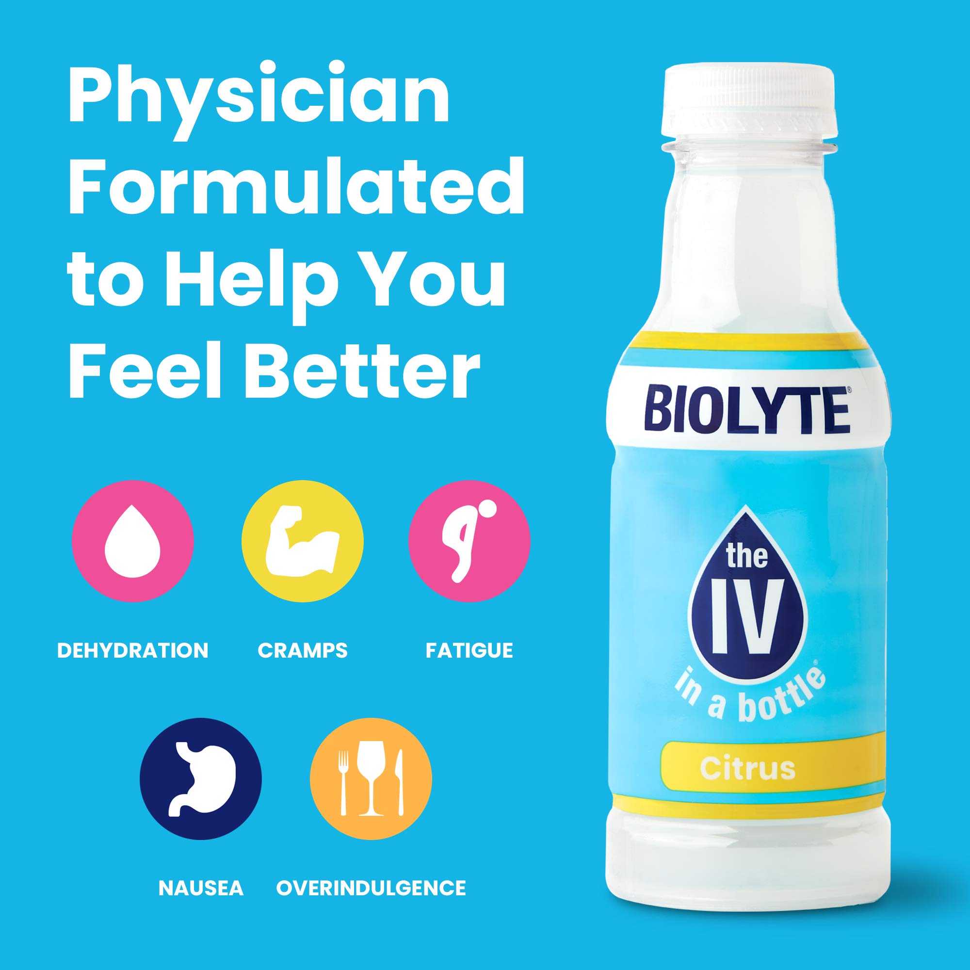 BIOLYTE Electrolyte Drink, Citrus 12 pack IV Liquid Bottle for