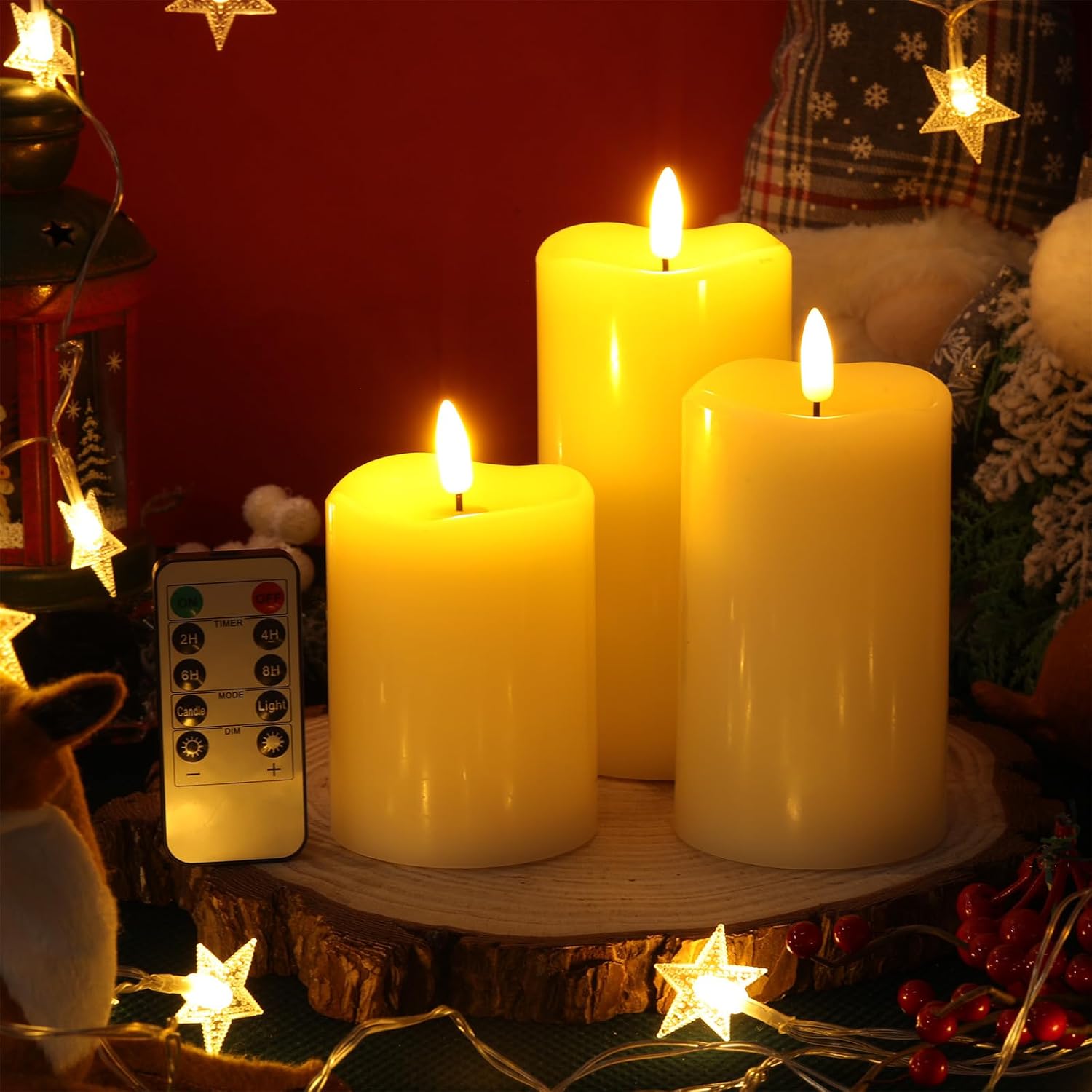 Retisee 4/5/6-inch Flameless LED Candles, Pillar Candles with Remote Timer, Flickering Real Wax, Battery Operated, for Birthday Party, Wedding Decorations(Ivory)