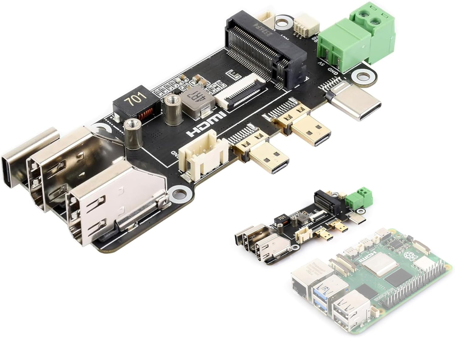 PCIe to M.2 Multifunctional Adapter, for NVMe Protocol M.2 Solid State Drive, Compatible with Raspberry Pi 5, Two Power Supply Methods, Supports Dual 4K Outputs, High-Speed Reading/Writing