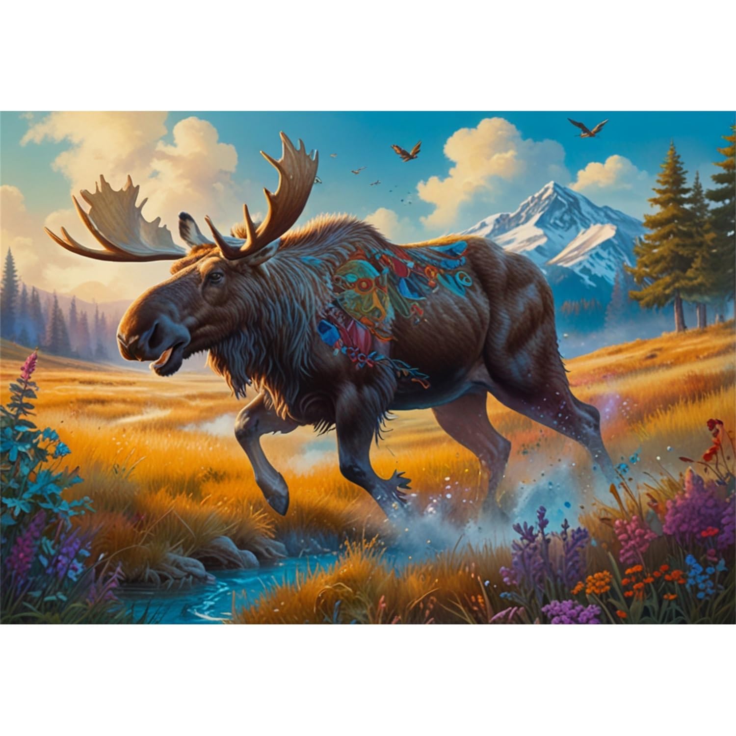 2000-Teile-Puzzle für Erwachsene Elche, die in den verschneiten Wiesen der Berge rennen Papierpuzzle Spaßspiele für die ganze Familie 70x100cm