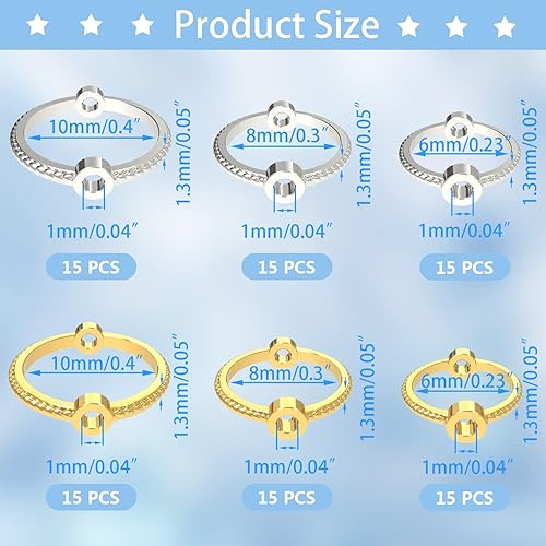 Miniatura 8 de UHOMENY - 90 cuentas de doble agujero para la fabricación de joyas, marcos redondos de enlaces, conectores de dos agujeros, marco circular, cuentas