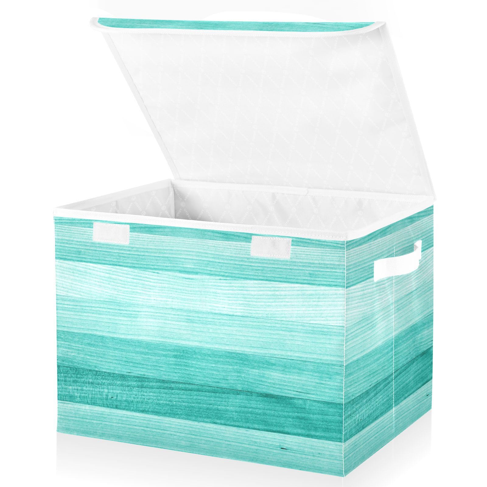 Mnsruu Storage Baskets Collapsible Storage Bins with Lids, Teal Turquoise Green Wood Storage Boxes Clothes Baskets for Organizing