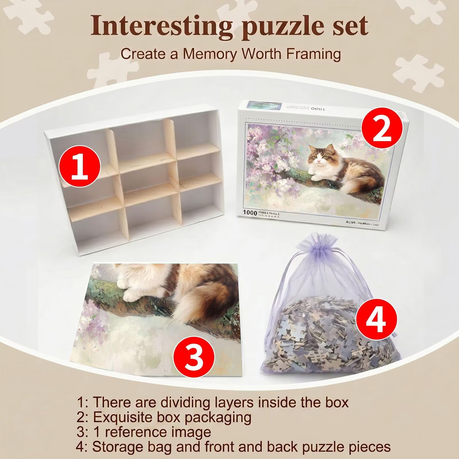 gatto Albero Puzzle 1500 Pezzi per Adulti, Puzzle in Legno - Collezione Classica con Poster Incluso - Sfida di Concentrazione e Passatempo Antistress, Gioco Educativo per Famiglia, 87 x 57 cm f0-716