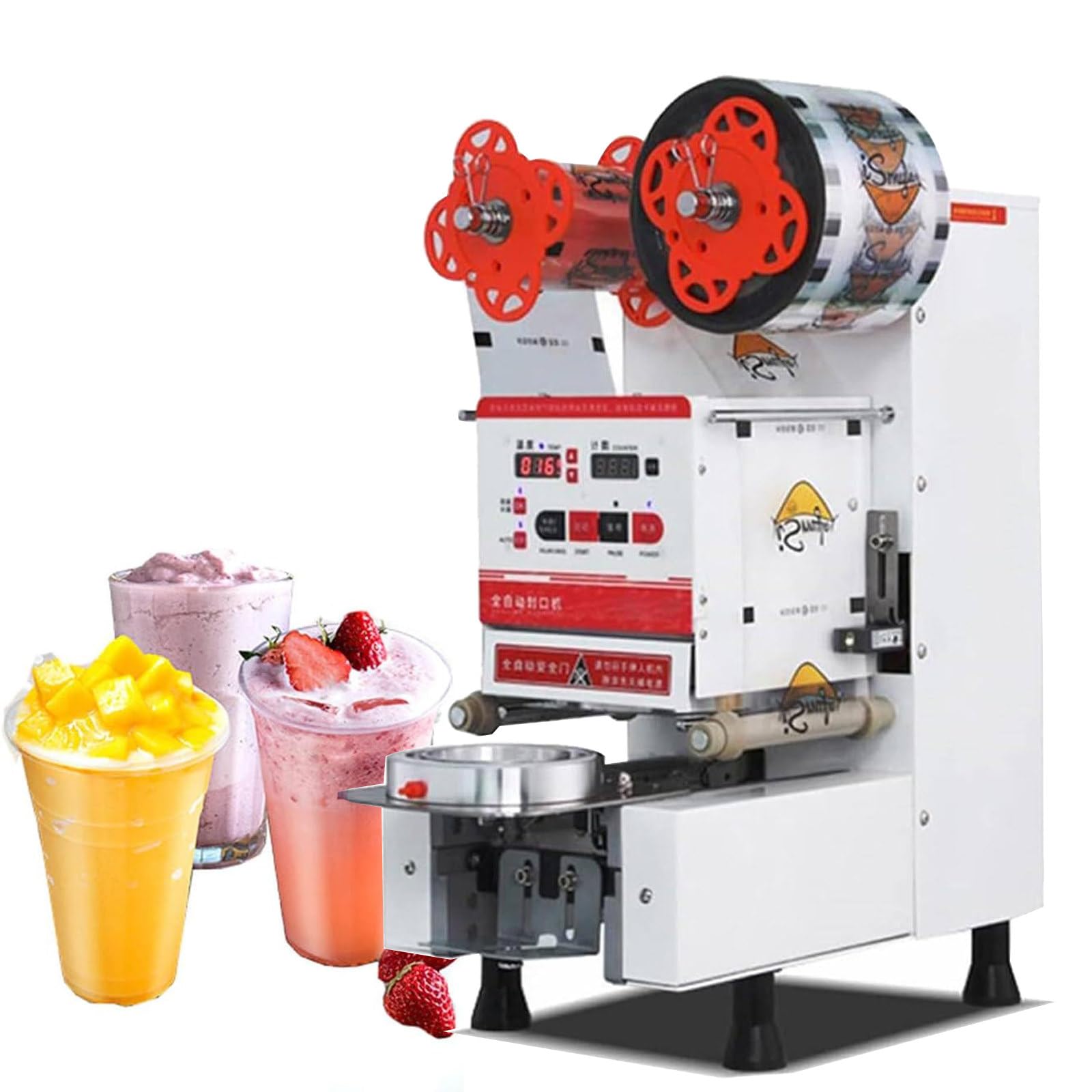 AYCDL 350W Electric Cup Sealer, Automatic Bubbles Tea Sealing Machine for 600-800 Cups/H with LCD Control Panel, great for Tea, Milk Tea, Juice Drinks,White