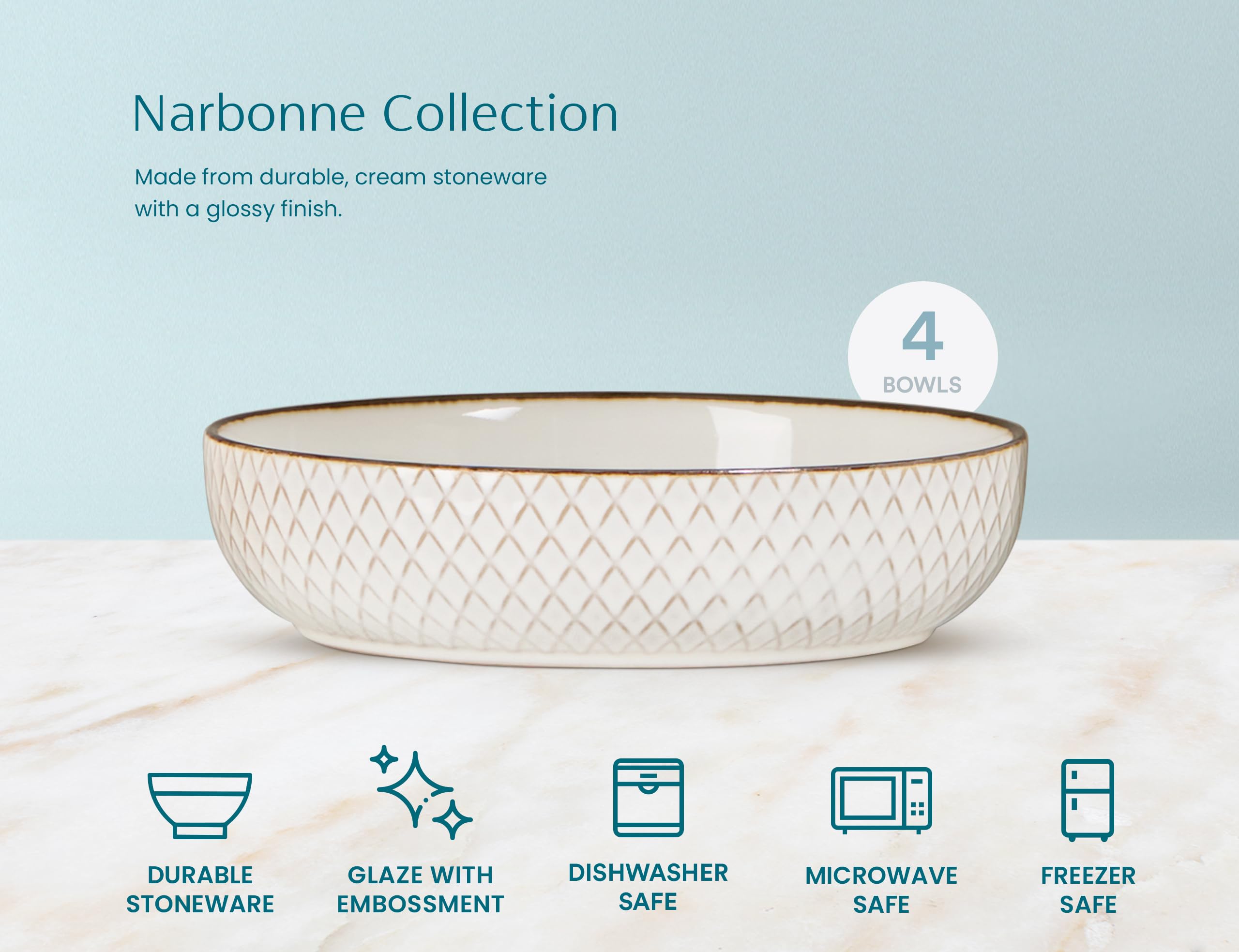 Ciotole Da Zuppa KooK Narbonne – Set 4 Pezzi In Ceramica 760 Ml – Crema Con Accenti Ramati