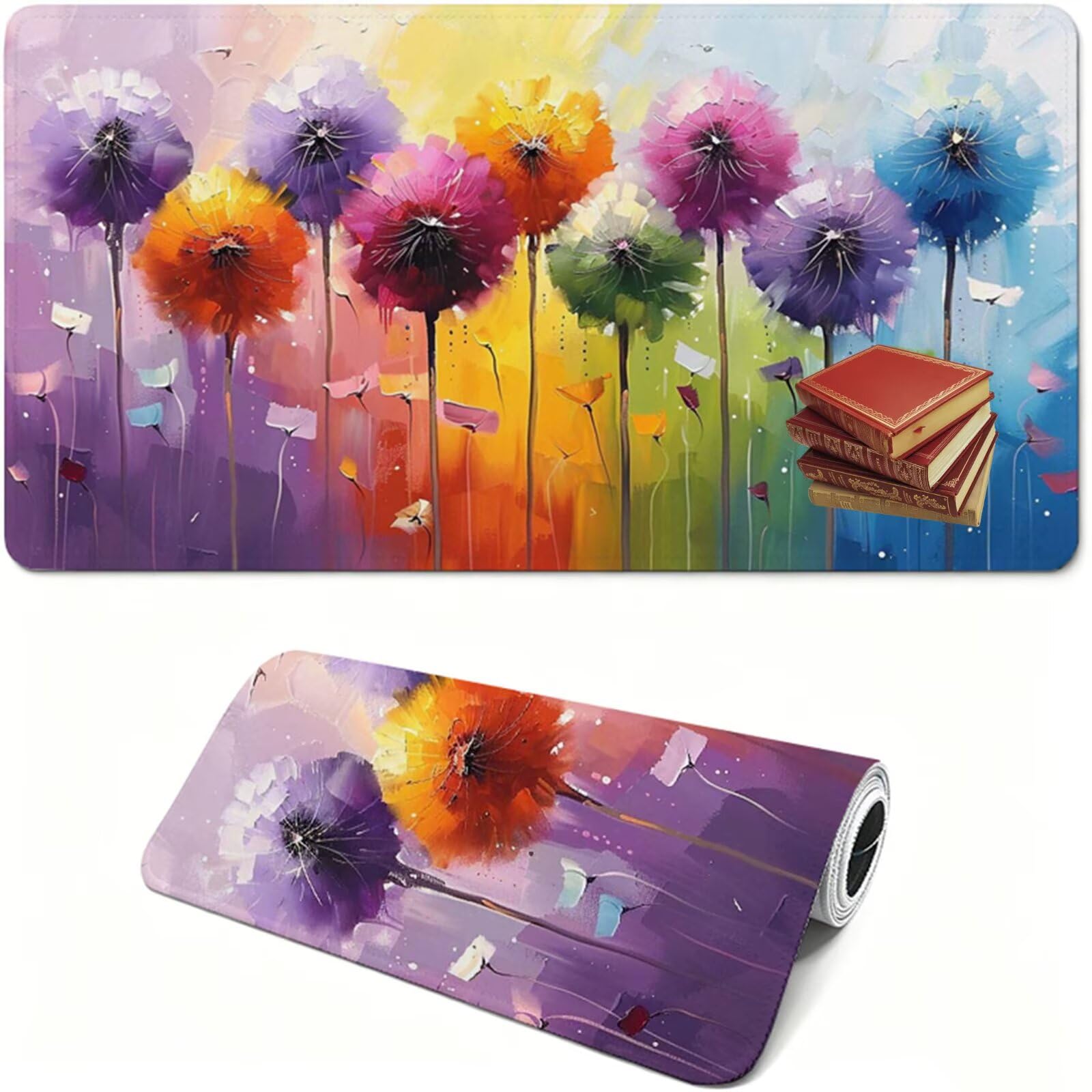 Podkładka pod mysz, 1200 x 600 x 3 mm, kolorowa podkładka pod mysz, duża podkładka pod mysz do gier z mniszka lekarskiego, wodoodporna, zmywalna teksturowana, odporna na zużycie, dla graczy, domu i