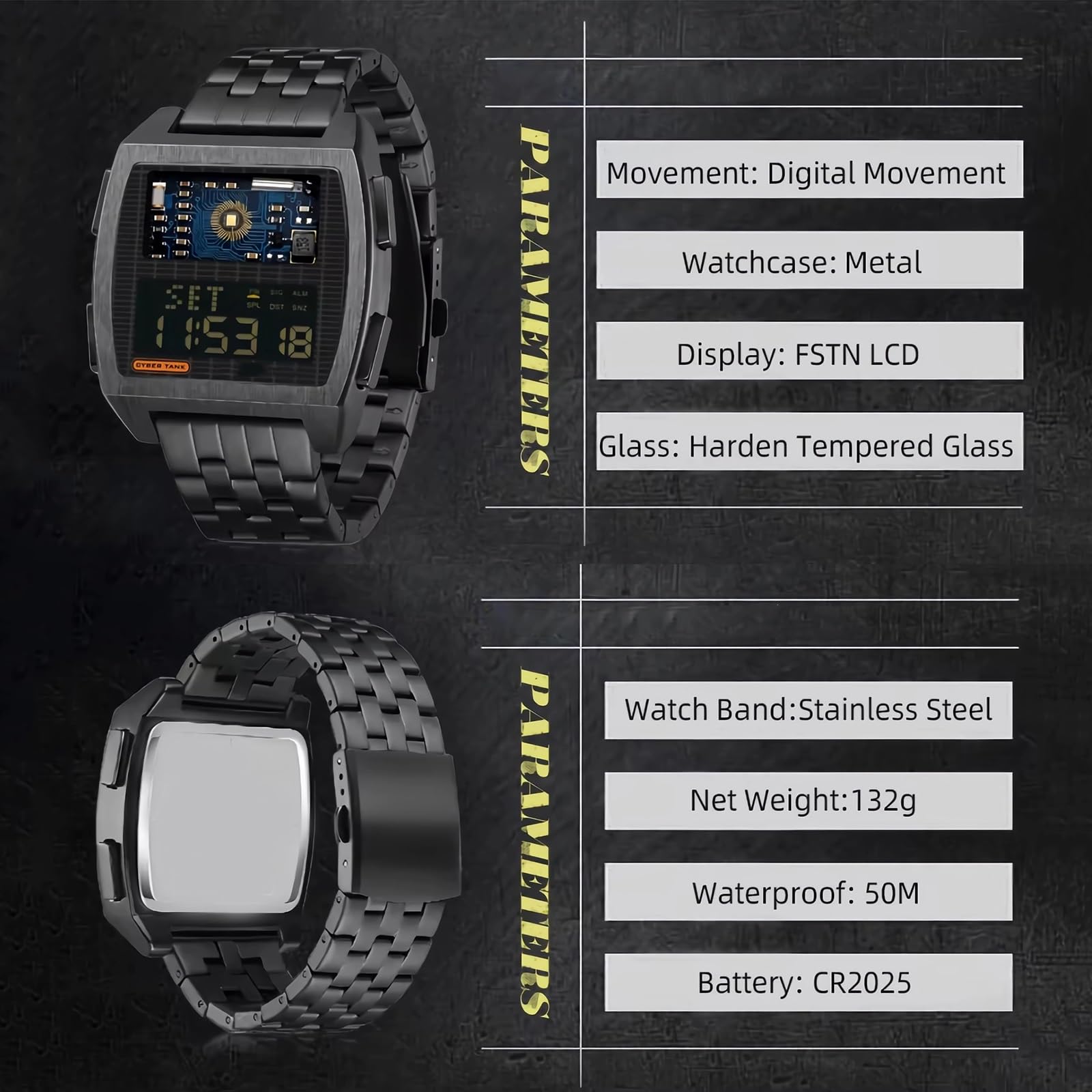 Męski zegarek cyfrowy retro industrialny metalowy styl wodoodporny 50 m zegarki sportowe dla mężczyzn czas na świecie Reloj de Hombre