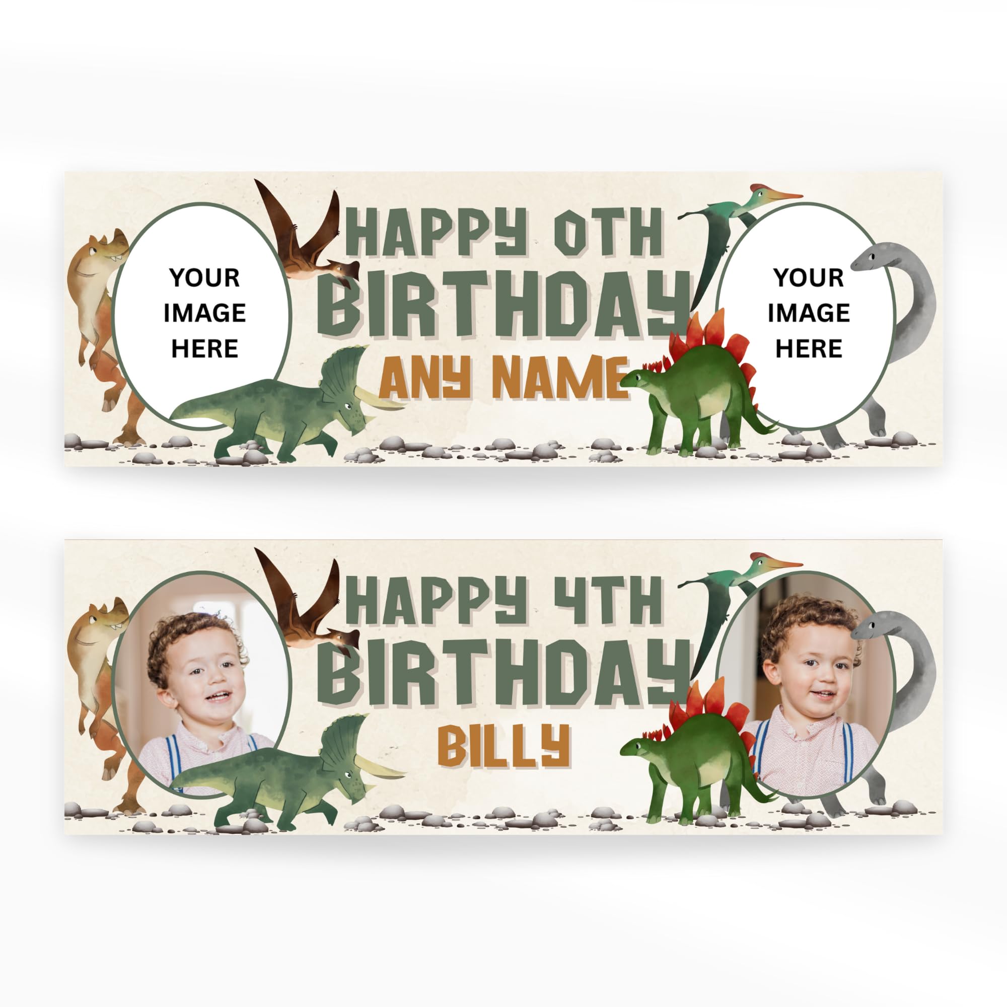 Personalised Dinosaur Birthday Banner – Custom Name & Photo | Colourful Watercolour Dino Party Decoration | Party Decor