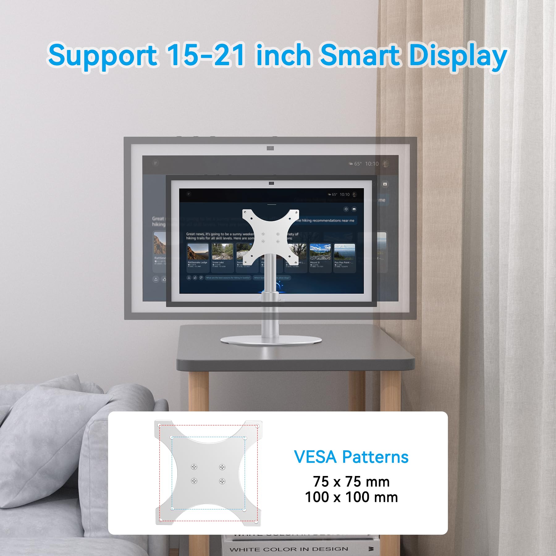 Supporto in alluminio anodizzato di alta qualità per spettacolo 15/21 (1a, 2a generazione), capacità 2,5 kg, stabile e regolabile in altezza. Ideale per la visualizzazione di ricette in cucina, lavoro