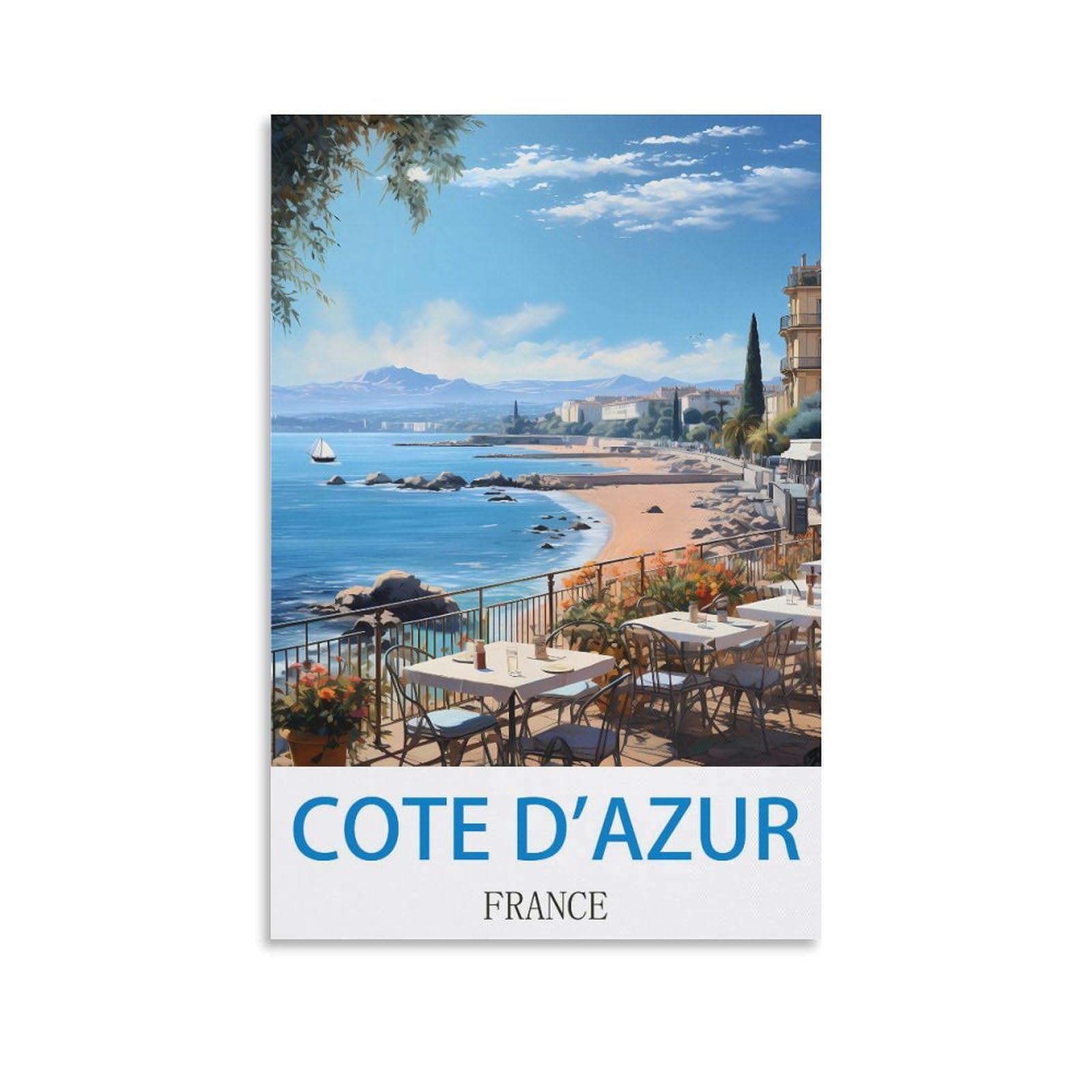 HeyBox Cote D'azur France Vintage Travel Poster 20x30inch(50x75cm) Canvas Prints Wall Art Paintings for Home Office Living Room Decor