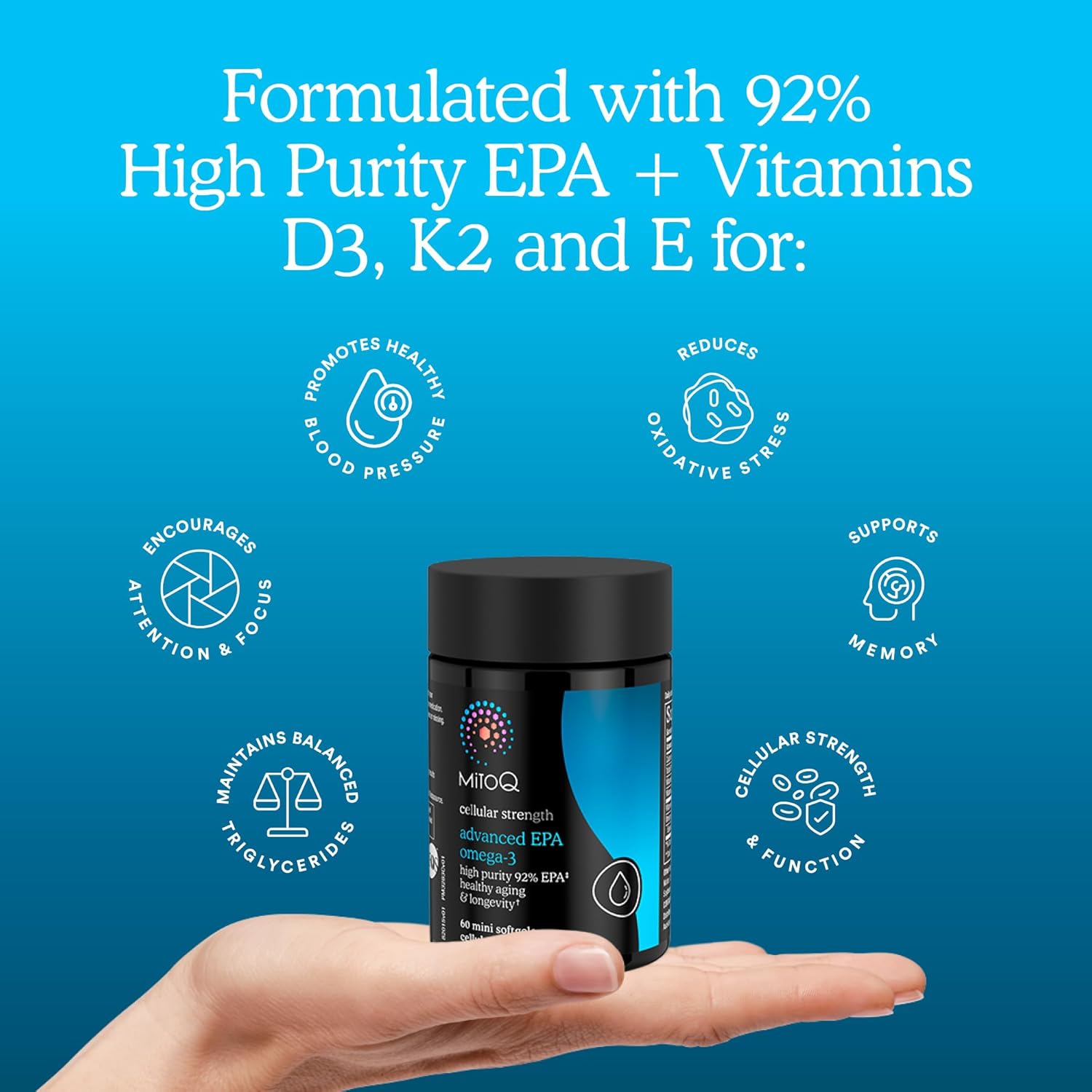 MitoQ Advanced EPA Omega-3 – High-Purity 800mg EPA Fish Oil Supplement | with Vitamin K2, D3, E | Cardiovascular, Brain, Cellular Support | No Fishy Aftertaste | 60 Softgels - Image 5