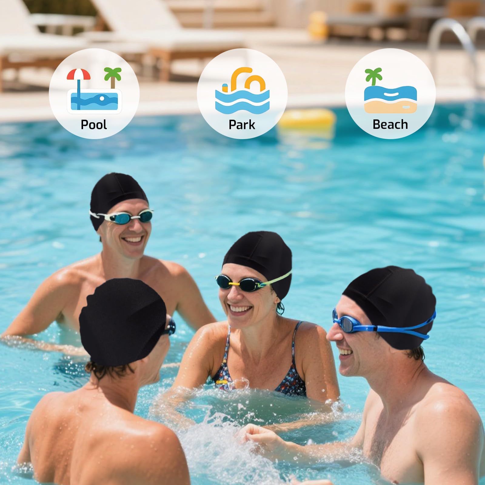 Bonnet de Bain Noir Homme & Femme – Bonnet Piscine en Tissu Souple | Bonnet de Bain Élastique | Swimming Cap pour Piscine & Eau Libre