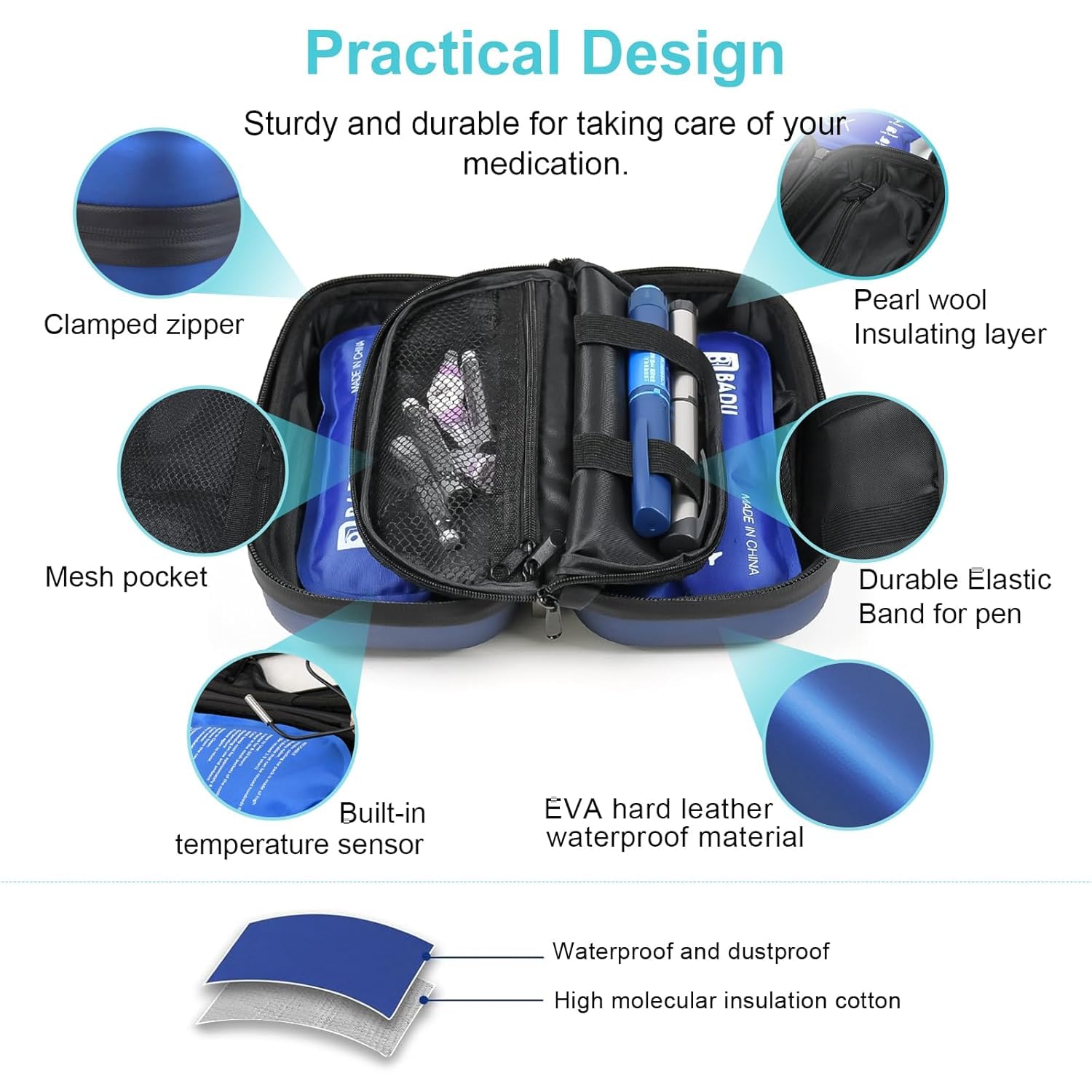 Gosemai Insulin Cooler Case with Temperature Display, Holds 3–4 Pens, 2 Reusable Ice Packs, Hard Shell Diabetic Travel Bag for Insulin, Ozempic & Mounjaro (Black.) 4