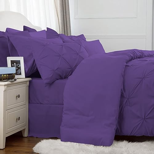 Miniatura 4 de Juego de edredón plisado para cama de 8 piezas en una bolsa, edredones, sábanas, falda de cama, fundas de almohada y fundas de almohada de 21