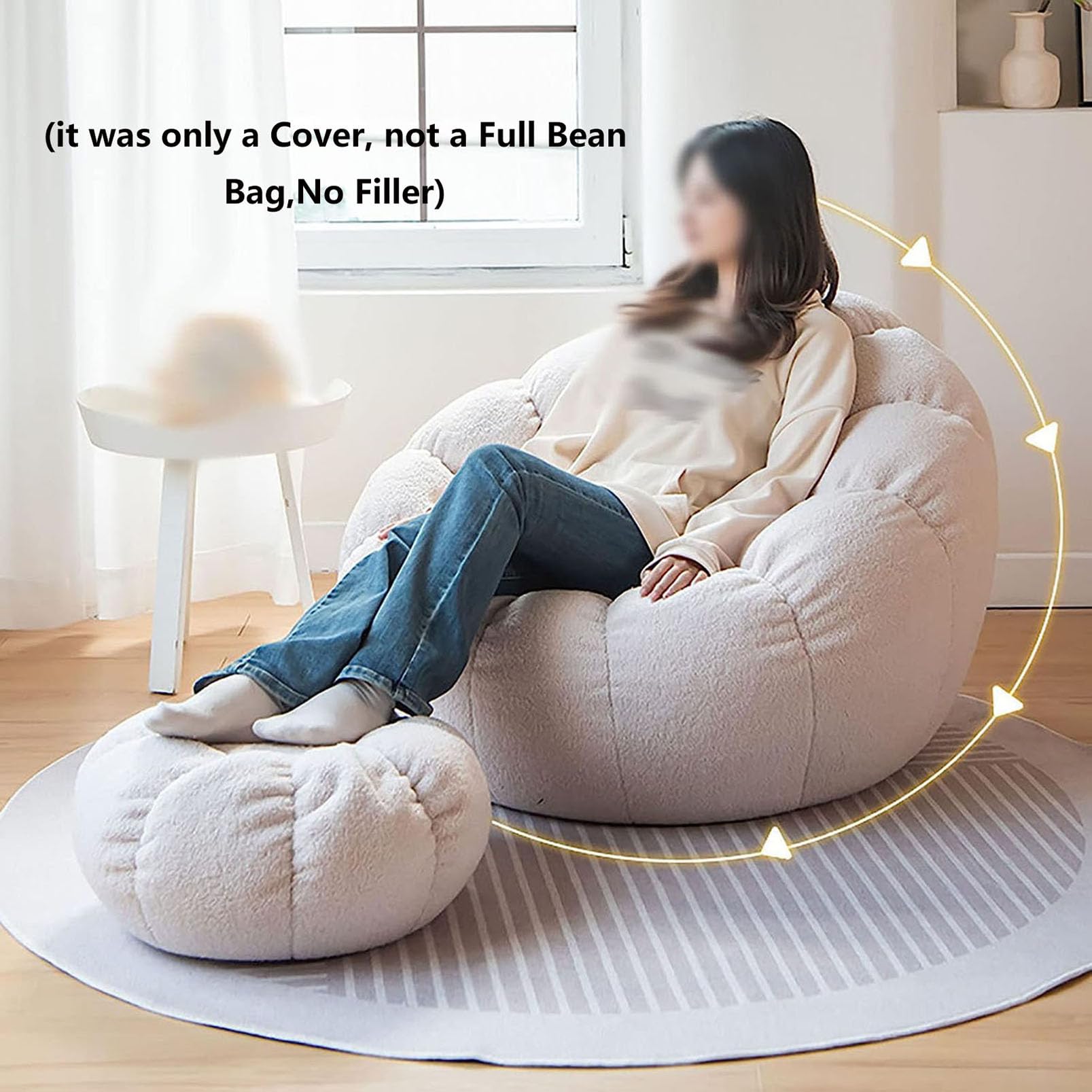 Lazy Sitzsack-Stuhlbezug, (ohne Füllstoff) Sessel aus Ultraweichem Teddy-Stoff, Kürbis-Optik Weicher Hochwertiger Sofaüberwurf für Bohnensäcke 85 x 65 cm,White
