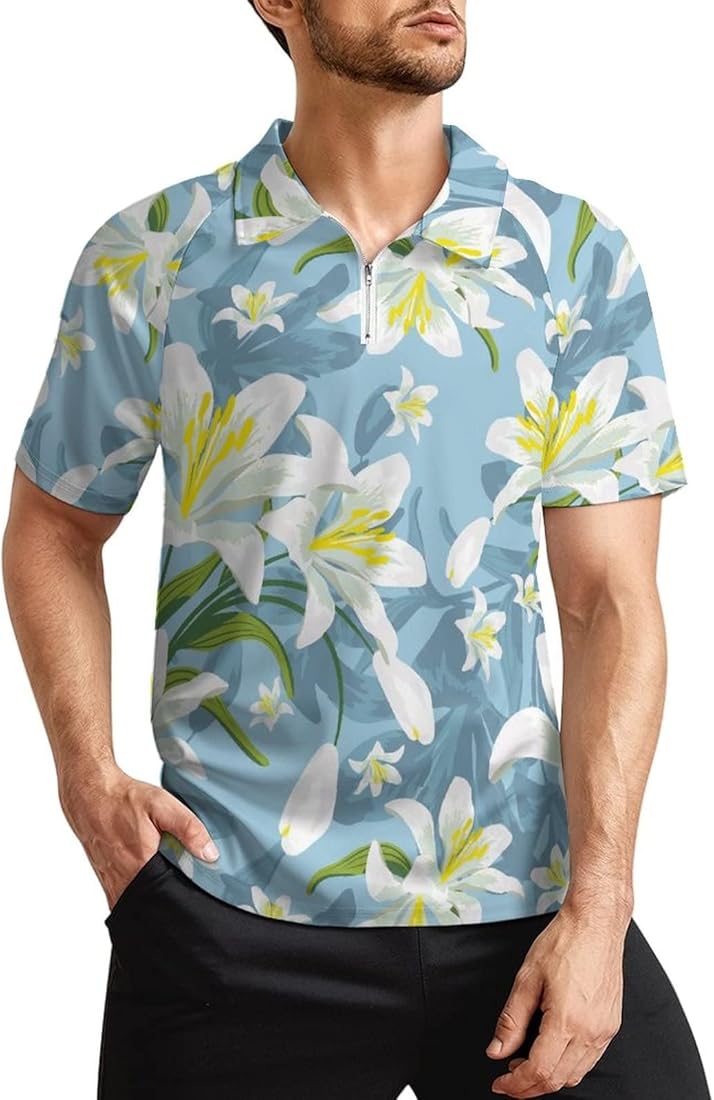 Amazon.co.jp: [lcziwo] ポロシャツ メンズ ホワイト リリー 百合 ゆり