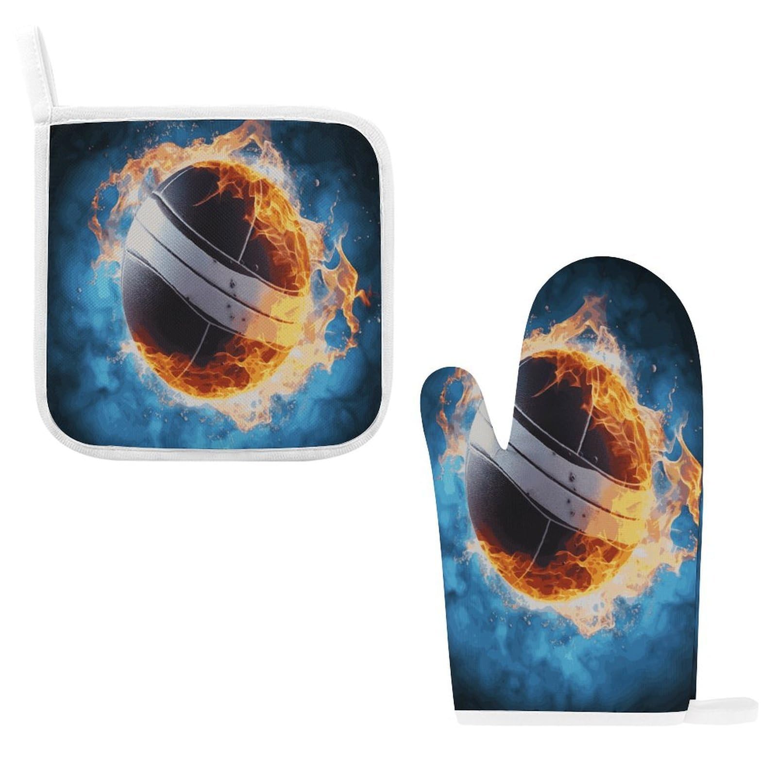 Btcowzrv Style Ice And Fire Volleyball Oven Mitts And Pot Holders 2Pcs Set