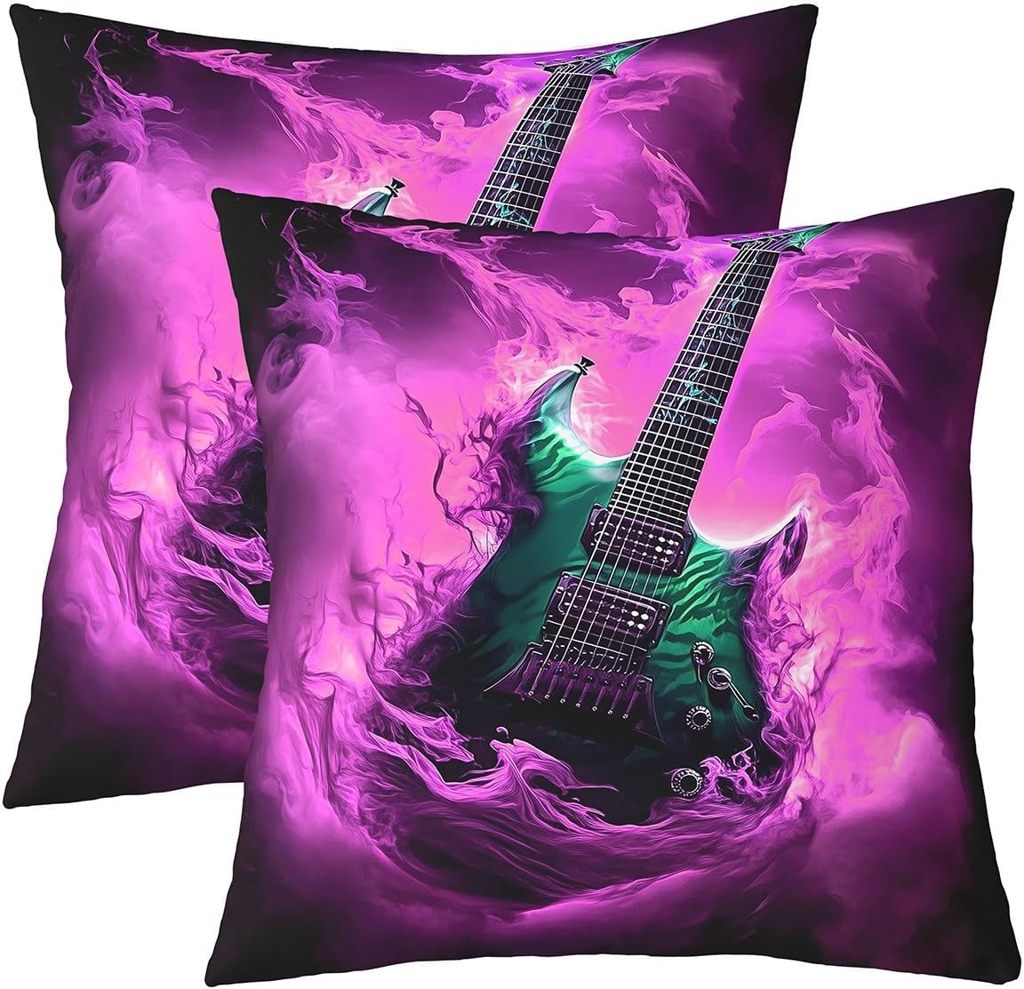 Manfei Guitar Pillow Covers 24"x24",Watercolor Rock Music Cushion Covers for Couch Sofa, Fashion Musical Instruments Outdoor Pillow Covers,Dreamy Musical Wing Reversible Throw Pillow Covers