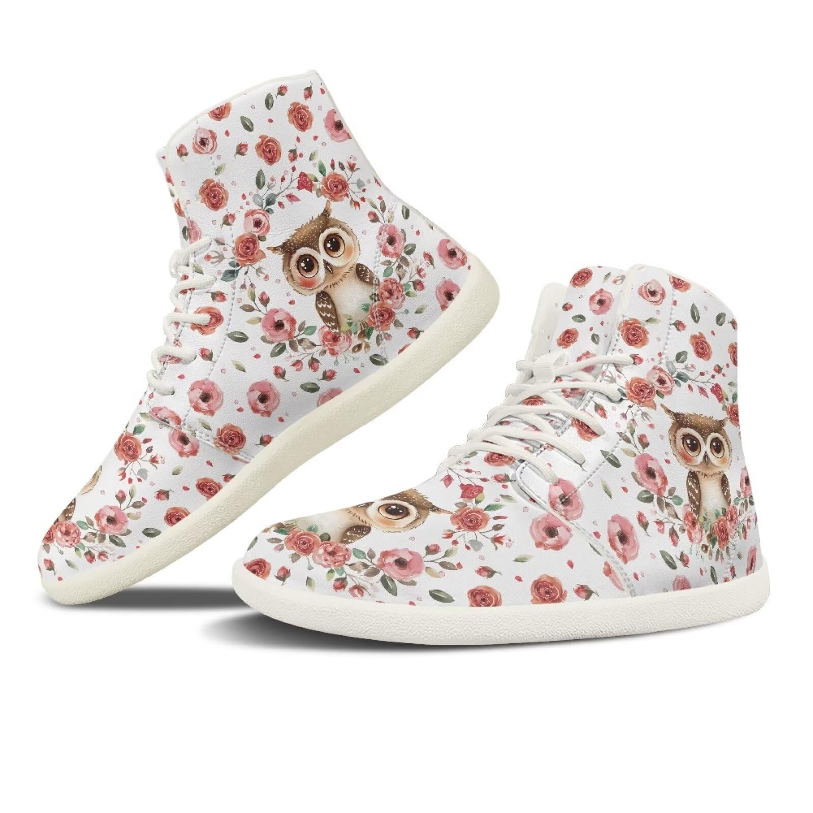 Fuxowvby Owl Flower Wide Fashion Barefoot Women Casual Zero Drop Running Workout Soft Play Training Sneaker for Ladies Waterproof Non-Slip Cross-Trainer for Womens White US 6