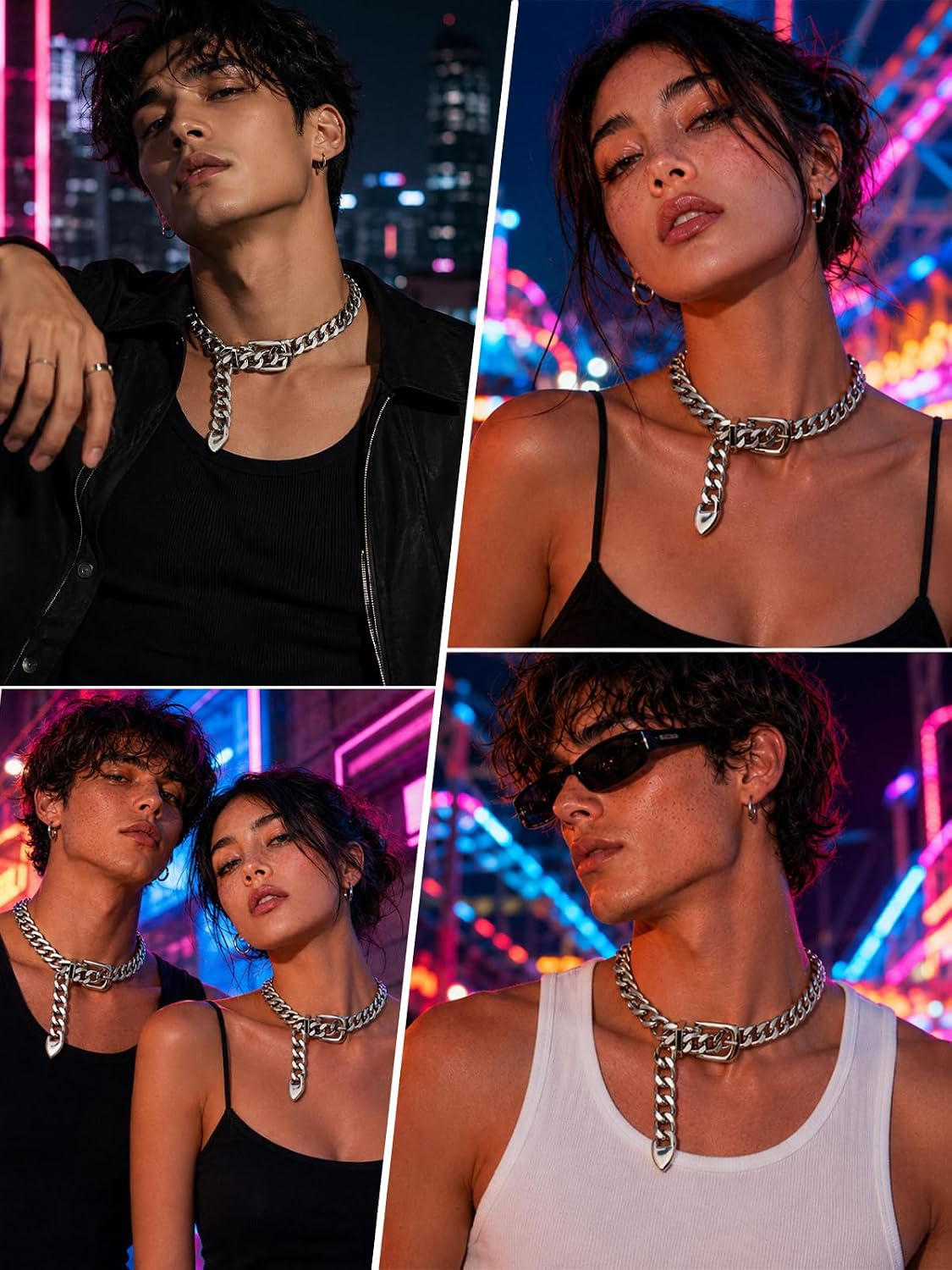 Cuban Link Chain Necklace Punk Belt Buckle Shaped Chunky Choker Necklace Statement Thick Chain Necklace Jewelry Gifts for Women Men