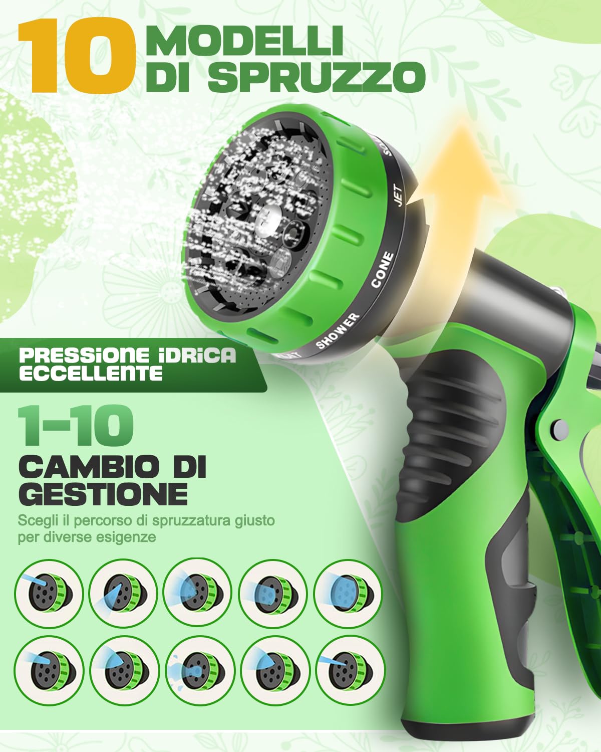 Tubo Irrigazione Estensibile Giardino 30 Metri, Canna Acqua Giardino con Pistola a Spruzzo 10 Modalità e Connettori in Ottone, Ideale per Cortile, Prato e Lavaggio Auto